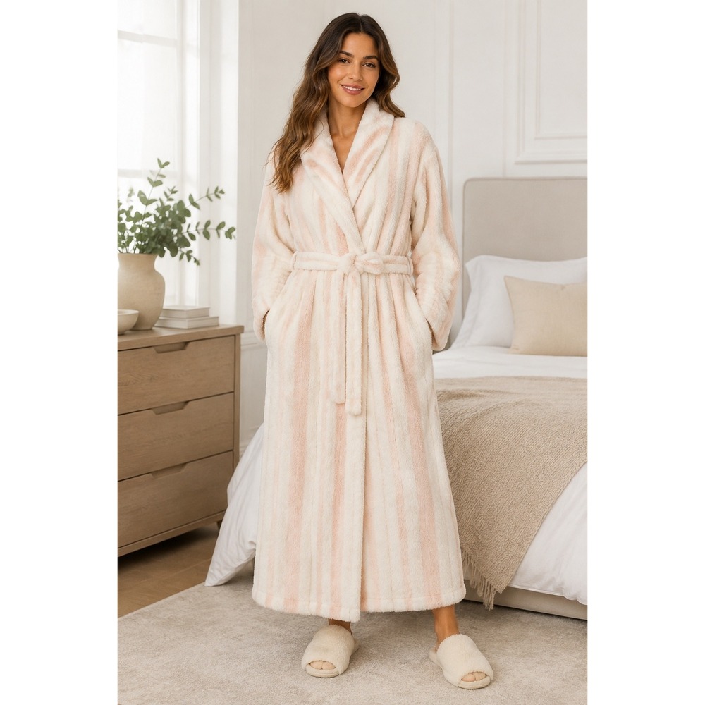 Vandemere VTG Plush Pink Ivory Warm Bathrobe Full Length Long Spa Lounge USA M